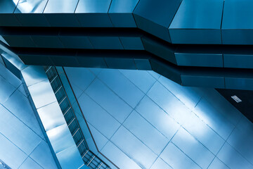 Fototapeta premium Abstract, futuristic background from metal structures of the interior of the building.