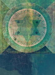 Fototapeta na wymiar Sacred Symbolism yantra mixed media artwork. 