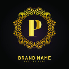 luxury letter p logo with golden color