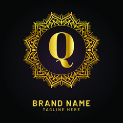 luxury letter q logo with golden color
