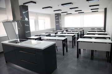 Empty cooking classroom in Istanbul, Turkey.