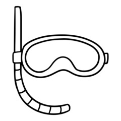 Monochrome illustration, scuba diving mask with breathing tube, vector illustration in cartoon style