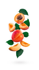 Apricots isolated on white background.Natural photo collage