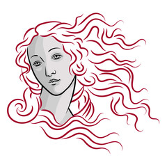 Sandro Botticelli - The Birth of Venus (Nascita di Venere). Simonetta Vespucci. Replica, part, detail, head, hair.