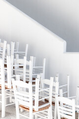 White chairs in Naxos, Greece, Cyclades