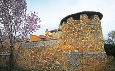 Tower of the walls in the town of Almanza, Leon, Spain