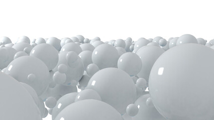 3d abstract illustration, assorted white spheres or balls floating. Isolated on white background