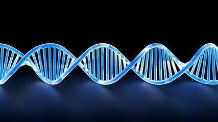 Blue neon glow dna spiral. 3d illustration