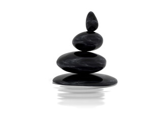 Zen black marble stones balance on white background with ripples