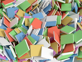 Colorful books large pile top view