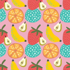 cute hand draw fruits seamless pattern colorful fruits