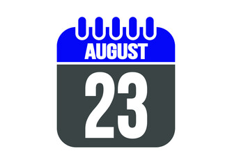 Calendar day 23 august. Vector calendar icon for august days in blue and gray.