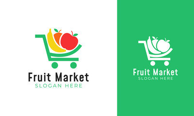 Fruit market logo design with a green trolley and fresh concept