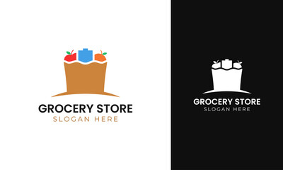 Grocery logo with paper bag concept