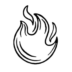 Fire is a flame drawn by hand. Restaurants cooking doodle. Vector illustration