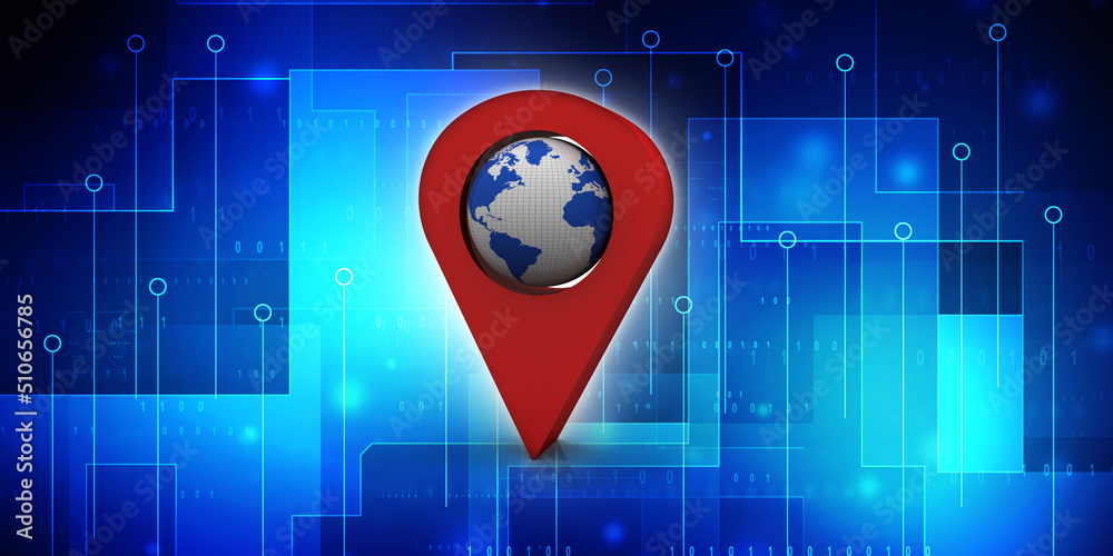 Poster 3d rendering red map pointer with world map