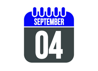 Calendar day 4 september. Vector calendar icon for september days in blue and gray.