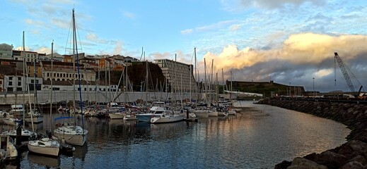 Views of the city port, Azores landscape.