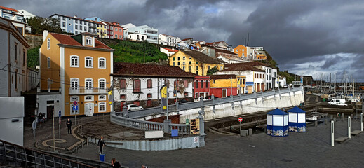 Views of the city port, Azores landscape.