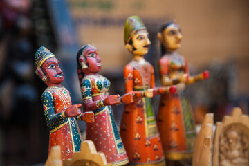 Puppet dolls displayed in local market in Jaisalmer fort, Rajasthan, India.