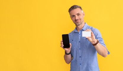 credit or debit card. man pay in online banking. shopping app. cyber monday. fast payment.