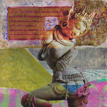 Temple Dancer mixed media art. 