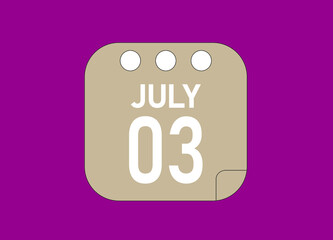 3 July. July day 3 Icon Single Day Calendar Vector Illustration.