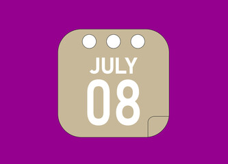 8 July. July day 8 Icon Single Day Calendar Vector Illustration.