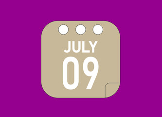 9 July. July day 9 Icon Single Day Calendar Vector Illustration.