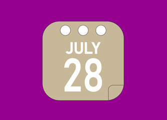 28 July. July day 28 Icon Single Day Calendar Vector Illustration.