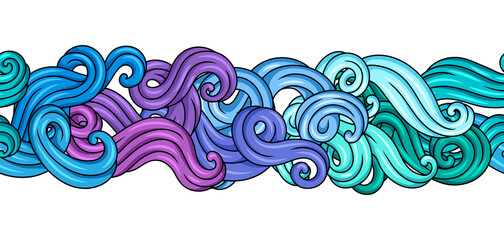 Fototapeta na wymiar Seamless pattern with wave line curls. Color striped texture.