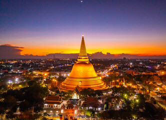 Aerial view of Phra Pathom Chedi biggest stupa in Nakhon Pathom, Thailand