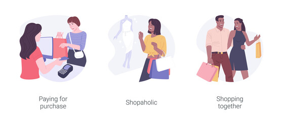 Shopping mall isolated cartoon vector illustrations set.