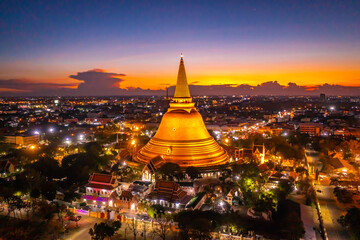 Aerial view of Phra Pathom Chedi biggest stupa in Nakhon Pathom, Thailand