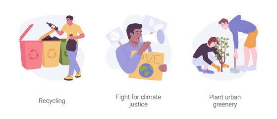 Eco activism isolated cartoon vector illustrations set.