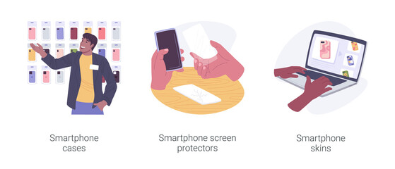 Smartphone protection accessories isolated cartoon vector illustrations set.