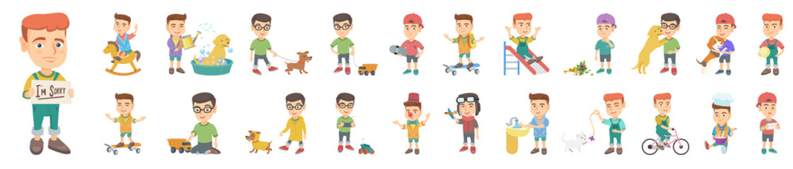 Kids playing with toys and pets.