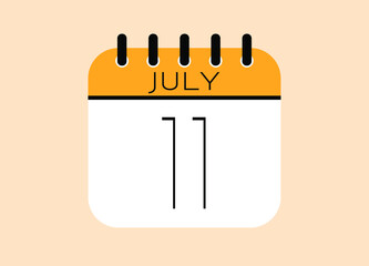 Day 11 July calendar template. Banner for the month of july.