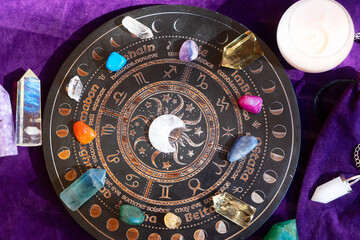 Healing crystals on brown background