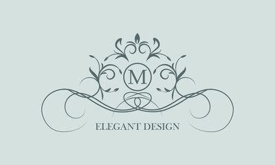 Vector logo for calligraphic luxury logos and monograms with the letter M in the center.