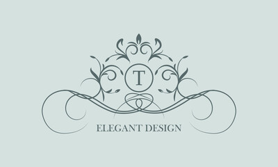 Vector logo for calligraphic luxury logos and monograms with the letter T in the center.