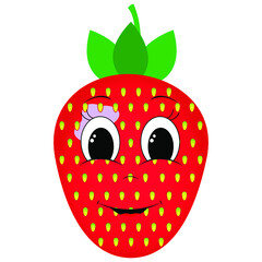 Cute cartoon strawberry character. Smiling cheerful strawberry. Print for a T-shirt. Vector illustration isolated on transparent background