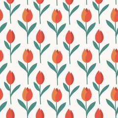 Seamless pattern made with abstract tulip flowers. Botanical shapes, naive vibes. Perfect as wallpaper, paper, textile print.