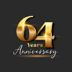 64 years Anniversary Gold Logotype number - obrazy, fototapety, plakaty
