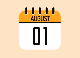 Day 1 August calendar template. Banner for the month of august.