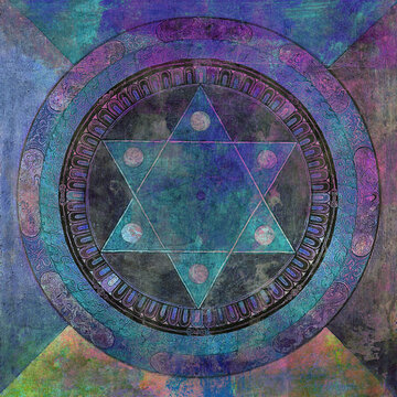 Yantra sacred geometry 6 point star mandala. Spiritual meditation public domain illustration digitally remixed.  he symbolism of the 6 pointed Star is a powerful Yantra symbol known at “The Shatkona”.