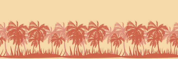Obraz na płótnie Canvas Beautiful golden palm tree silhouette horizontal seamless pattern. 