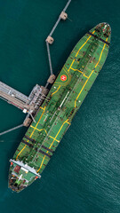 Aerial view industrial crude oil and fuel tanker ship at deep ocean sea port, Tanker ship vessel at...