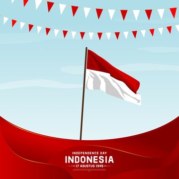 Indonesian Independence day waving flag design background