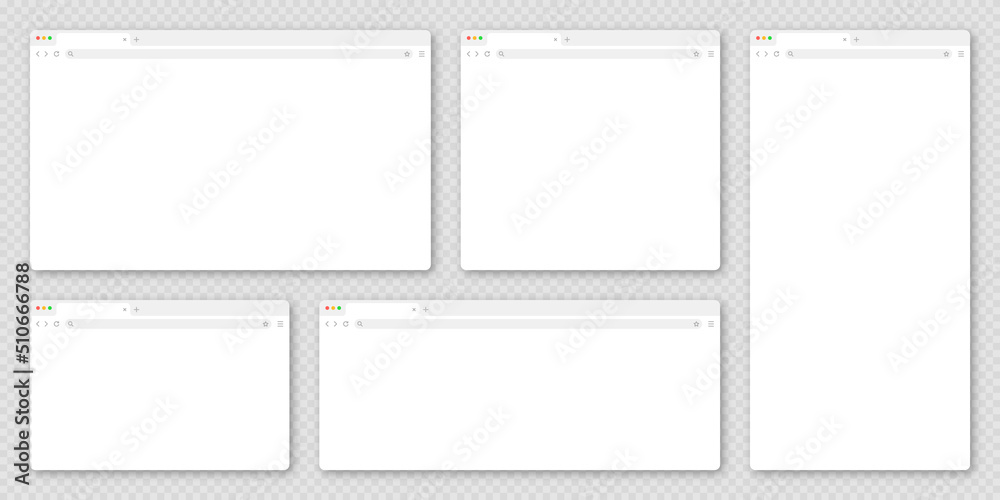 Poster blank web browser window with tab, toolbar and search field. modern website, internet page in flat s